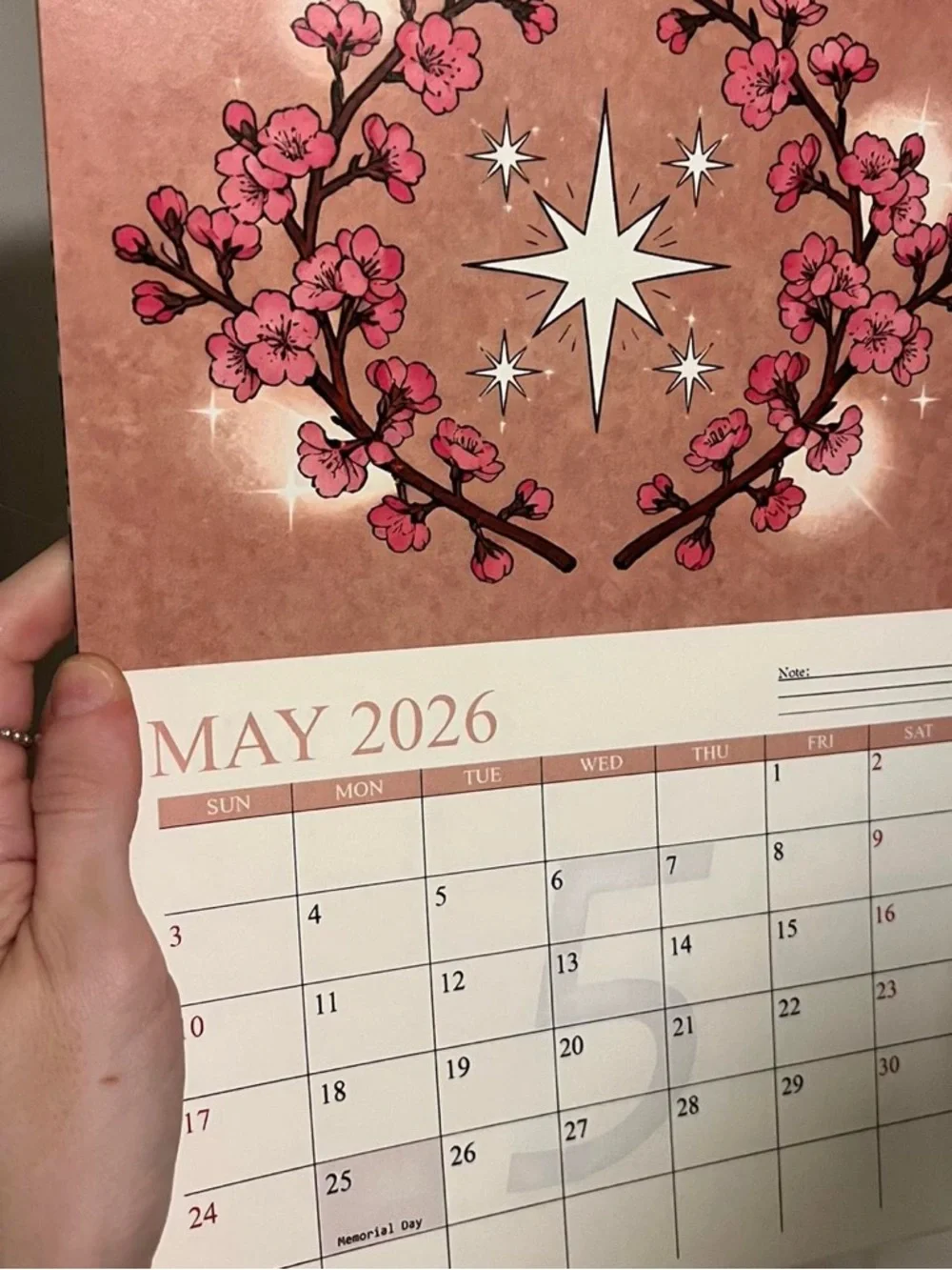 Floral 2026 Wall Calendar - Pink Cherry Blossom